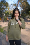 NAZARIYA By BAKHT | Crocodile Green Plain Hoodie By BAKHT| Olive Hoodiee